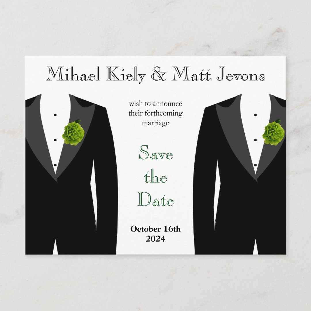 Green Carnation Gay Wedding Save the Date Postcard Zazzle