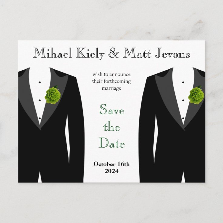 Green Carnation Gay Wedding Save the Date Postcard Zazzle