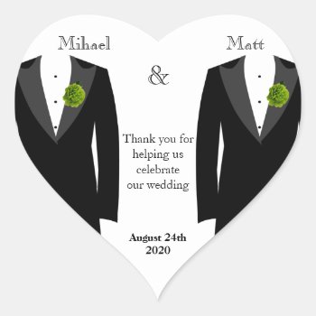 Green Carnation Heart Sticker Favor For Gay Grooms by AGayMarriage at Zazzle