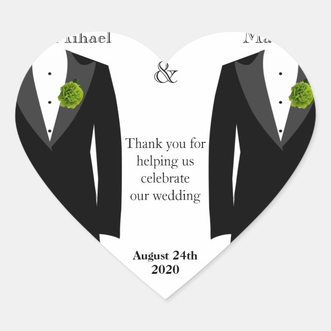 Green Carnation Heart Sticker Favor for Gay Grooms (Front)
