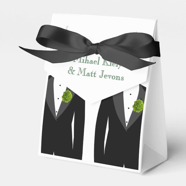 Green Carnations Favor Box for a Gay Wedding (Front Side)