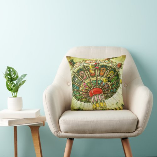 Green Carnival Amusement Park Swing Ride Photo Throw Pillow