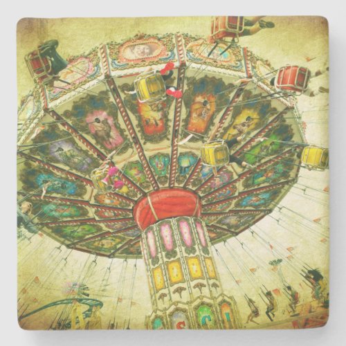 Green carnival swing ride photo vintage retro   stone coaster