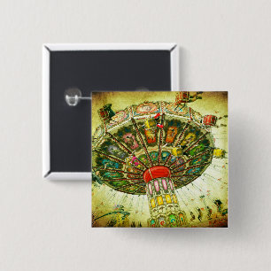 Green carnival swing ride vintage amusement park button