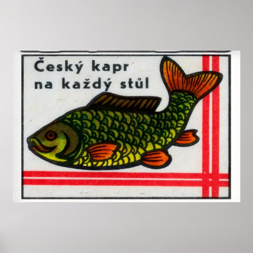 Green Carp Fish - Matchbox Print - Czech Wall Art
