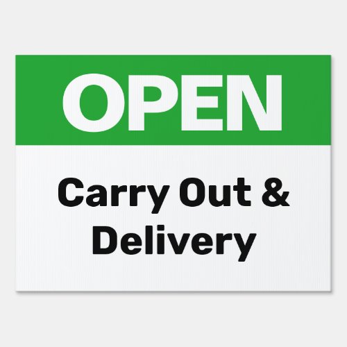 Green Carry Out Delivery  Open for Business Sign