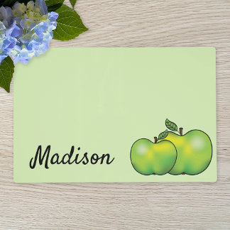 Green Cartoon Apple Fruit Drawings And Custom Name Placemat
