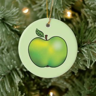 Green Cartoon Apple Fruit Illustration Ceramic Ornament