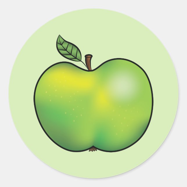 Green Cartoon Apple Fruit Illustration Classic Round Sticker (Front)