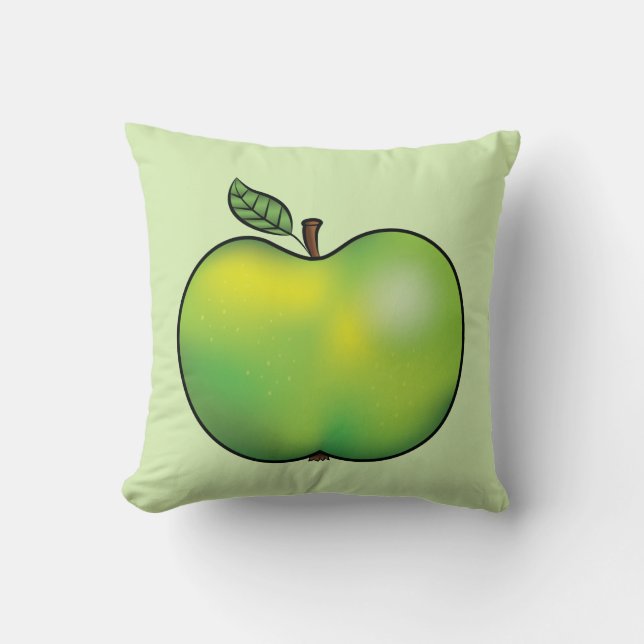 Green Cartoon Apple Fruit Illustration Throw Pillow (Front)
