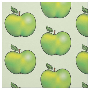 Green Cartoon Apple Fruit Pattern Fabric