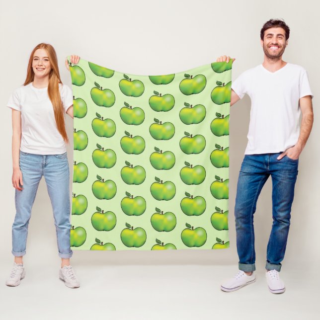 Green Cartoon Apple Fruit Pattern Fleece Blanket (In Situ)