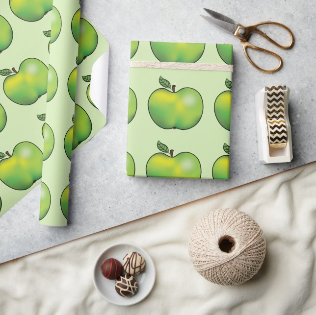 Green Cartoon Apple Fruit Pattern Wrapping Paper (Crafts)