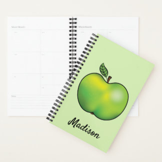Green Cartoon Apple Fruit With Custom Name Planner