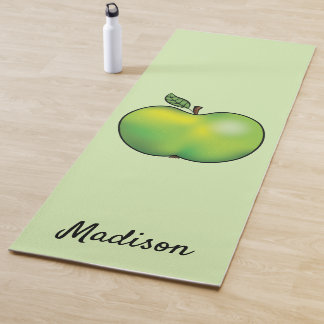 Green Cartoon Apple Fruit With Custom Name Yoga Mat