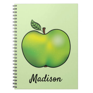 Green Cartoon Apple Fruit With Custom Text Notebook
