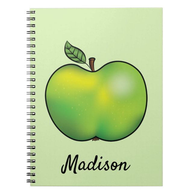 Green Cartoon Apple Fruit With Custom Text Notebook (Front)