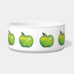Green Cartoon Apple Fruits Illustrated With A Leaf<br><div class="desc">Destei's cartoon illustration of a green apple fruit with a small leaf on the stem. The design is placed so that it goes around the bowl. Cute design for a pet named "Apple",  for example.</div>