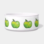 Green Cartoon Apple Fruits Illustrated With A Leaf Bowl<br><div class="desc">Destei's cartoon illustration of a green apple fruit with a small leaf on the stem. The design is placed so that it goes around the bowl. Cute design for a pet named "Apple",  for example.</div>