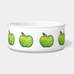 Green Cartoon Apple Fruits Illustrated With A Leaf Bowl<br><div class="desc">Destei's cartoon illustration of a green apple fruit with a small leaf on the stem. The design is placed so that it goes around the bowl. Cute design for a pet named "Apple",  for example.</div>
