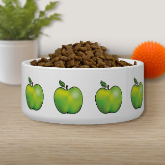 Green Cartoon Apple Fruits Illustrated With A Leaf Bowl
