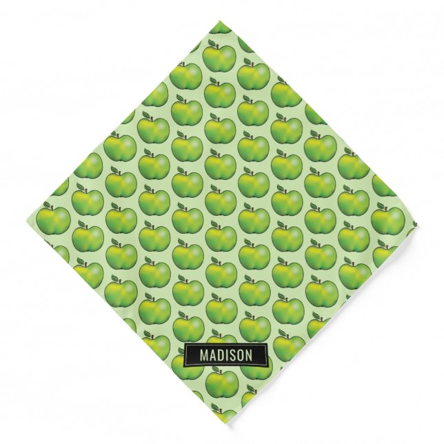 Green Cartoon Apple Fruits Pattern And Custom Name Bandana (Front)