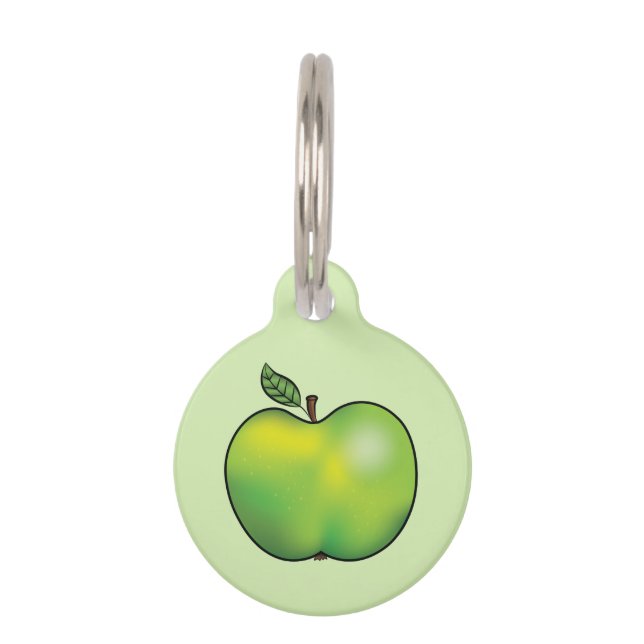 Green Cartoon Apple Illustration & Pet's Info Pet ID Tag (Front)