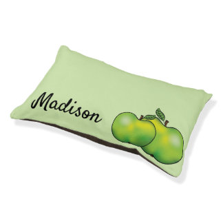 Green Cartoon Apples With Custom Pet Name Pet Bed
