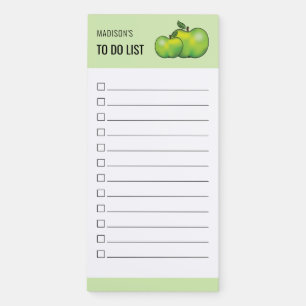 Green Cartoon Apples With Custom Text - To Do List Magnetic Notepad
