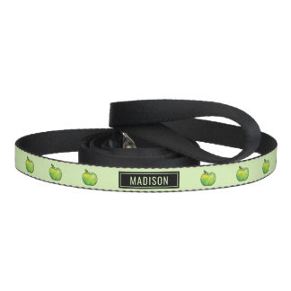 Green Cartoon Apples With Personalized Name Pet Leash