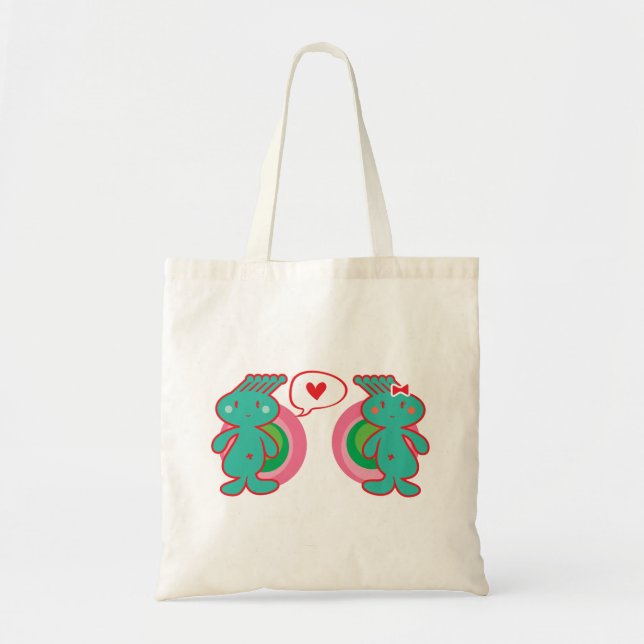 Green Cartoon Boy & Girl With Cute Spikey Hair  Tote Bag (Front)