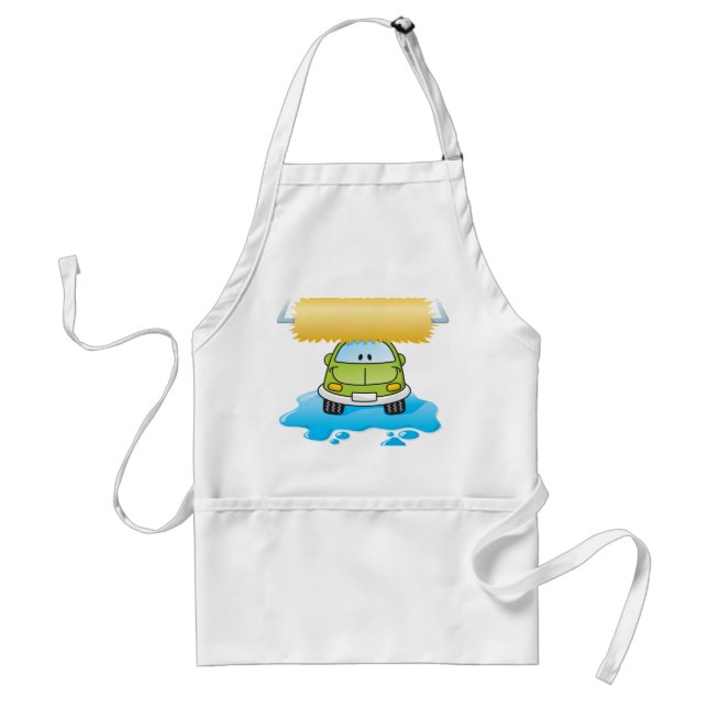 Green Cartoon Car Wash Happy Little Car Adult Apron (Front)