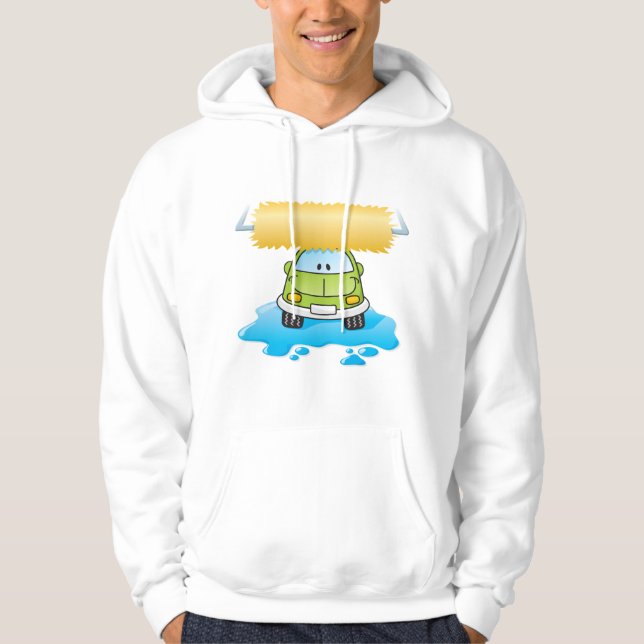 Green Cartoon Car Wash Happy Little Car Hoodie (Front)