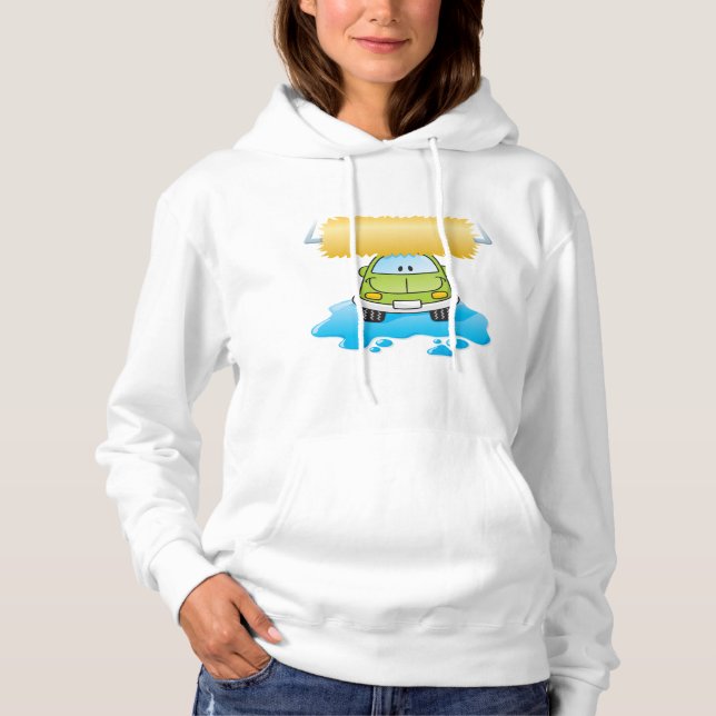Green Cartoon Car Wash Happy Little Car Hoodie (Front)
