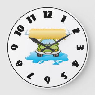 Green Cartoon Car Wash Happy Little Car Large Clock
