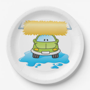 Green Cartoon Car Wash Happy Little Car Paper Plates