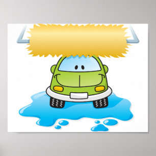 Green Cartoon Car Wash Happy Little Car Poster