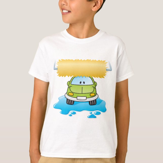 Green Cartoon Car Wash Happy Little Car T-Shirt (Front)