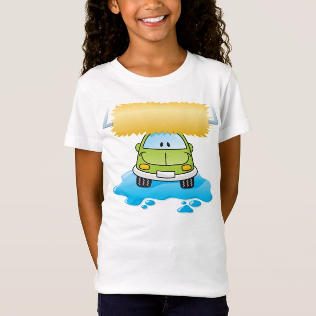 Green Cartoon Car Wash Happy Little Car T-Shirt (Front)