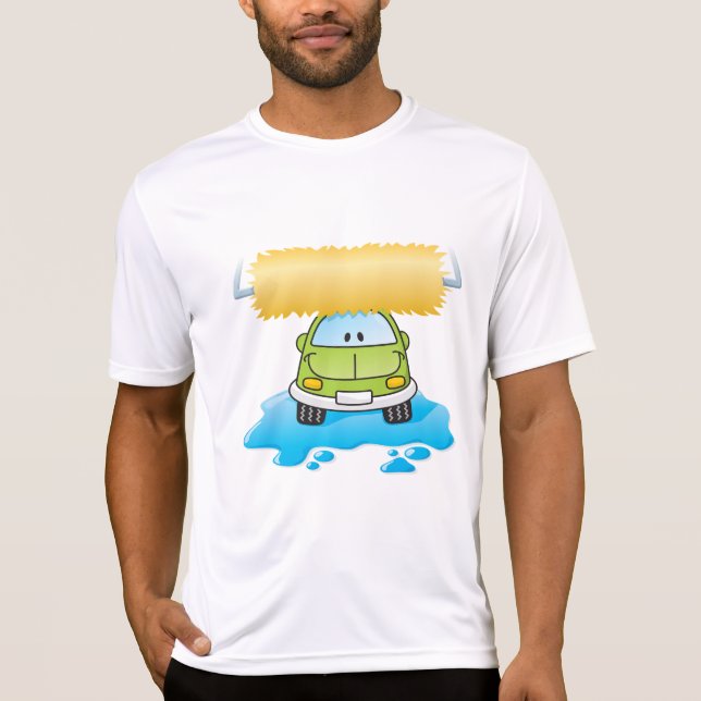 Green Cartoon Car Wash Happy Little Car T-Shirt (Front)