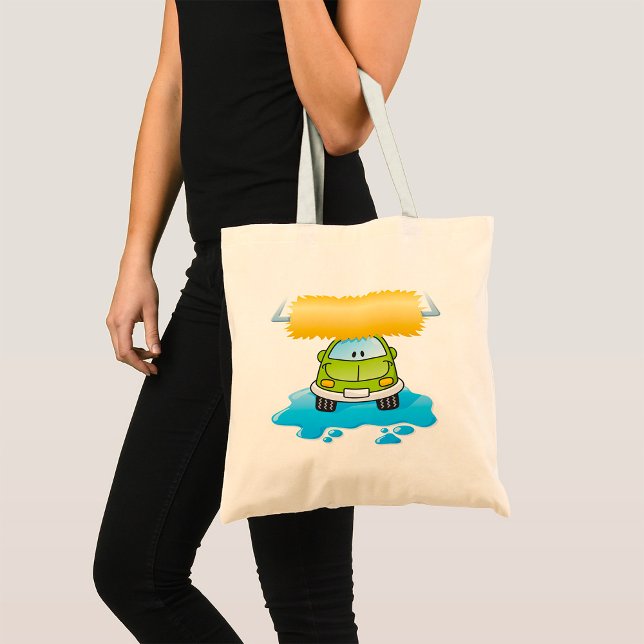 Green Cartoon Car Wash Happy Little Car Tote Bag (Creator Uploaded)