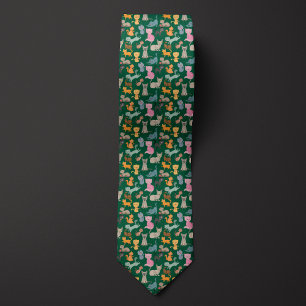 Green Cartoon Cats Montage Neck Tie
