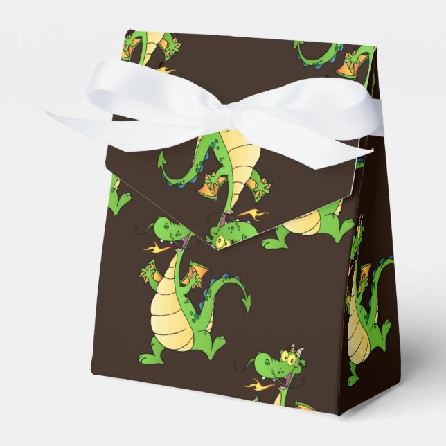 Green Cartoon Dragon Pattern Favor Boxes (Front Side)
