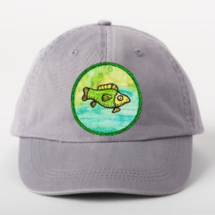 Green Cartoon Fish in Water Patch