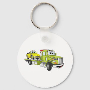 Green Cartoon Flatbed Tow Truck Keychain