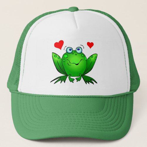 Green Cartoon Frog Cute Smile Hearts Trucker Hat