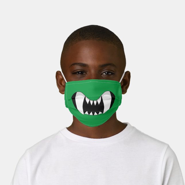 Green Cartoon Monster Teeth Kids' Cloth Face Mask (Worn)