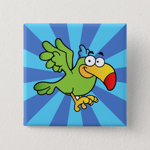 Green Cartoon Parrot Pinback Button