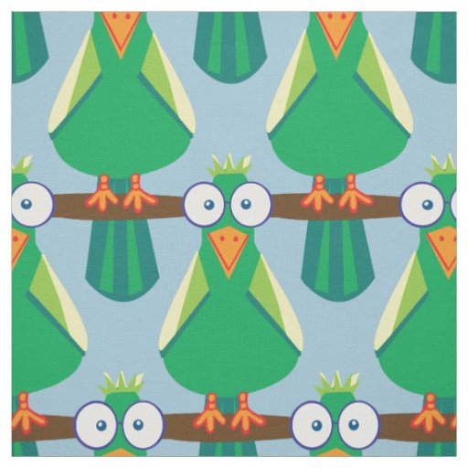 Green cartoon parrots fabric