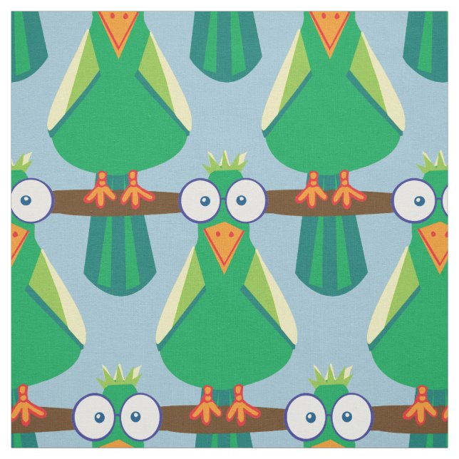 Green cartoon parrots fabric (Swatch)